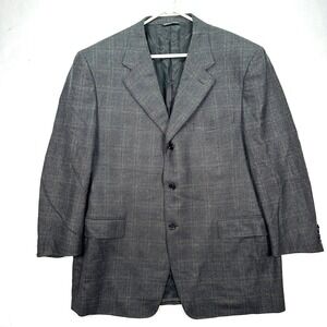 Canali Blazer Mens 46R Gray Windowpane Plaid Wool Cashmere Suit Jacket Italy